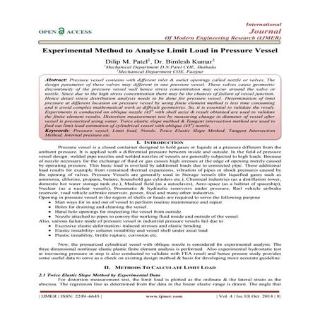 Experimental Method to Analyse Limit Load in Pressure Vessel
