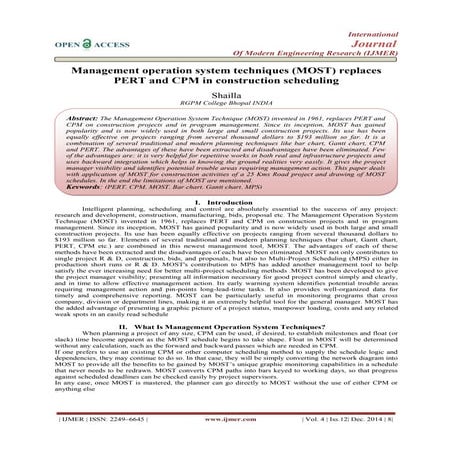 Management operation system techniques (MOST) replaces PERT and CPM in constr...