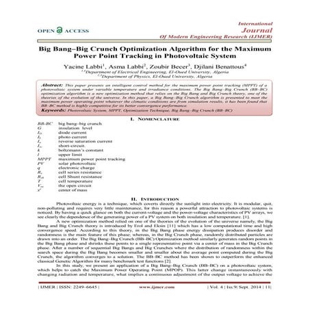 Big Bang–Big Crunch Optimization Algorithm for the Maximum  Power Point Track...