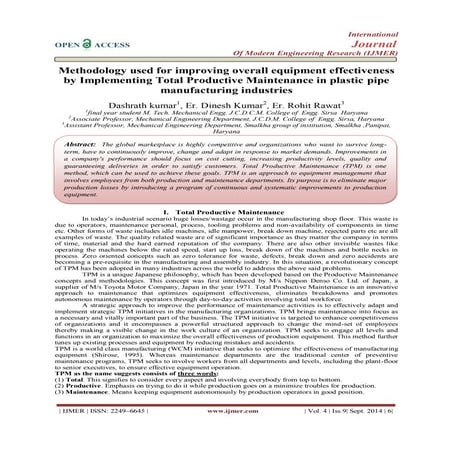 Methodology used for improving overall equipment effectiveness  by Implementi...