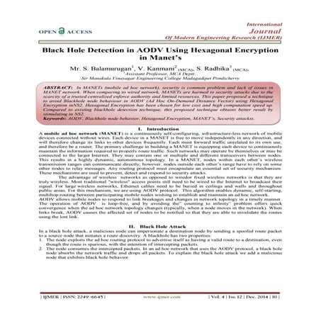 Black Hole Detection in AODV Using Hexagonal Encryption in Manet’s