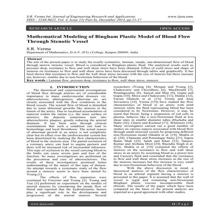 A Mathematical Analysis of Blood Flow through Artery with Mild Stenosis ...