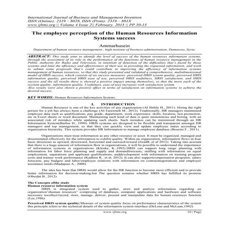The employee perception of the Human Resources Information Systems success
