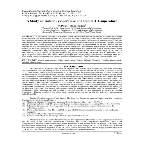 A Study on Indoor Temperature and Comfort Temperature