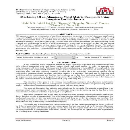 Machining Of an Aluminum Metal Matrix Composite Using Tungsten Carbide Inserts
