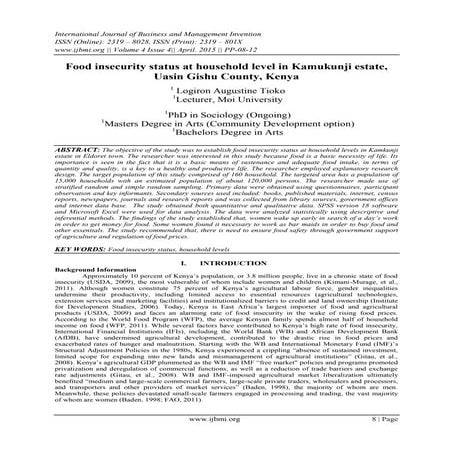 	Food insecurity status at household level in Kamukunji estate, Uasin Gishu C...