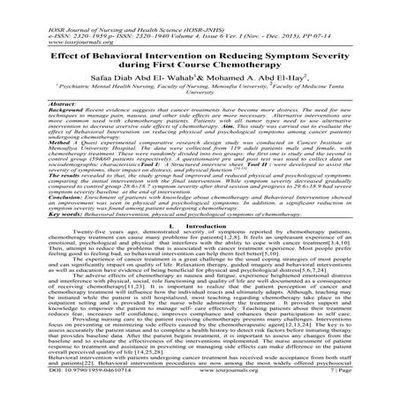 Effect of Behavioral Intervention on Reducing Symptom Severity during First C...