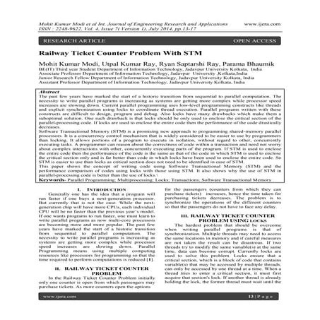 Railway Ticket Counter Problem With STM