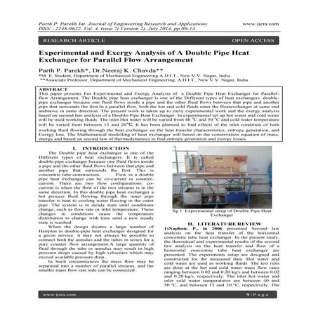 Experimental and Exergy Analysis of A Double Pipe Heat Exchanger for Parallel...