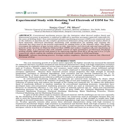 Experimental Study with Rotating Tool Electrode of EDM for NiAlloy