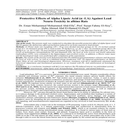 Protective Effects of Alpha Lipoic Acid (Α-LA) Against Lead Neuro ...