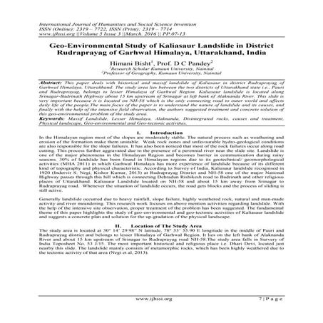 Geo-Environmental Study of Kaliasaur Landslide in District Rudraprayag of Gar...