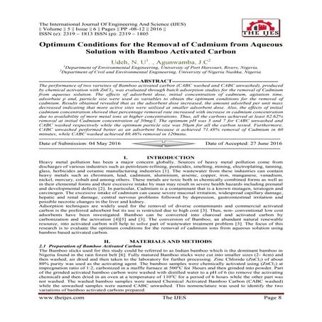 Optimum Conditions for the Removal of Cadmium from Aqueous Solution with Bamb...