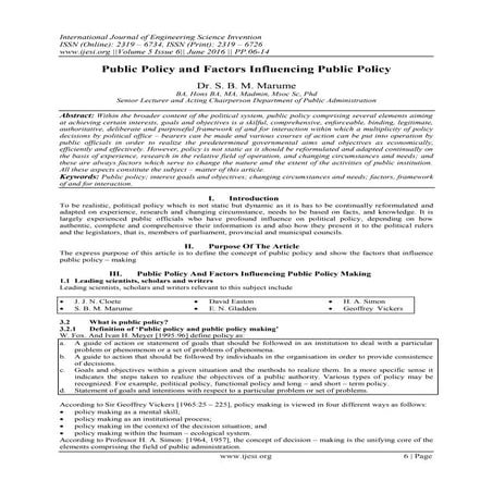 Public Policy and Factors Influencing Public Policy