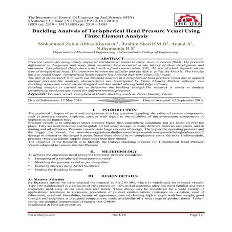 Buckling Analysis of Torispherical Head Pressure Vessel Using Finite Element ...