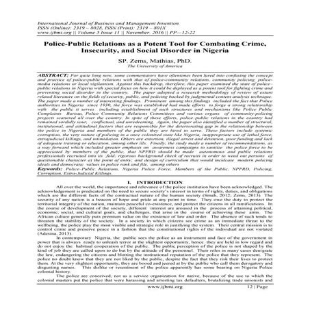 Police-Public Relations as a Potent Tool for Combating Crime, Insecurity, and...