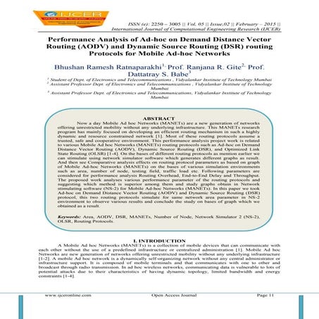 Performance Analysis of Ad-hoc on Demand Distance Vector Routing (AODV) and D...