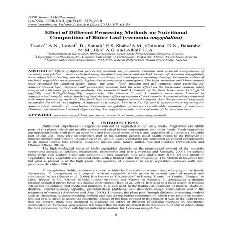 Effect of Different Processing Methods on Nutritional Composition of Bitter L...