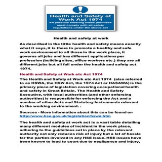 1 Health and safety at work