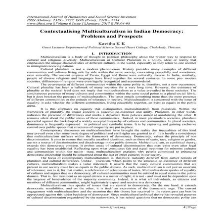 Contextualising Multiculturalism in Indian Democracy: Problems and Prospects