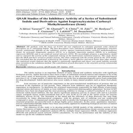 QSAR Studies of the Inhibitory Activity of a Series of Substituted Indole and...