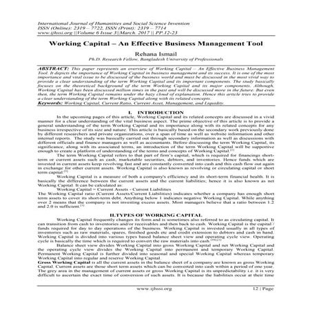 Working Capital – An Effective Business Management Tool