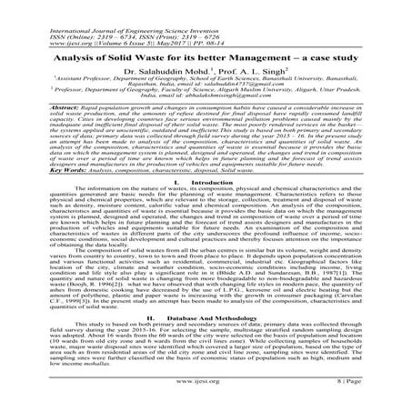 Analysis of Solid Waste for its better Management – a case study