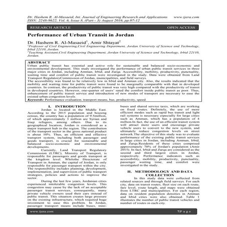 Performance of Urban Transit in Jordan