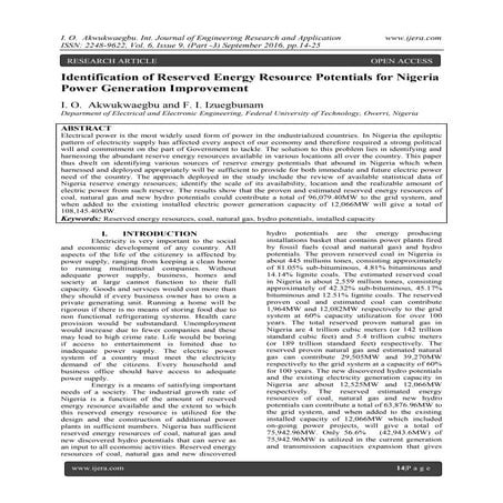 Identification of Reserved Energy Resource Potentials for Nigeria Power Gener...