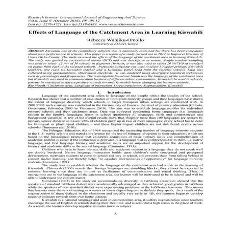 Effects of Language of the Catchment Area in Learning Kiswahili