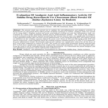 Evaluation Of Analgesic And Anti Inflammatory Activity Of Siddha Drug Karuvil...