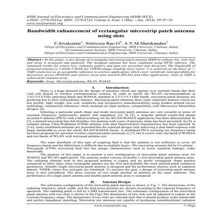 Bandwidth enhancement of rectangular microstrip patch antenna using slots