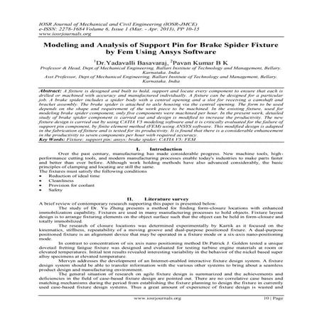 Modeling and Analysis of Support Pin for Brake Spider Fixture by Fem Using An...