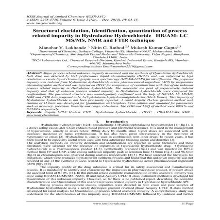 Structural elucidation, Identification, quantization of process related impur...