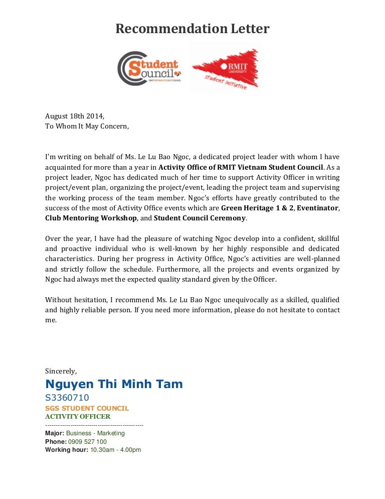Refference Letter From Activity Officer RMIT Student Council Vietnam