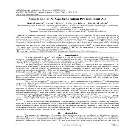 Simulation of N2 Gas Separation Process from Air