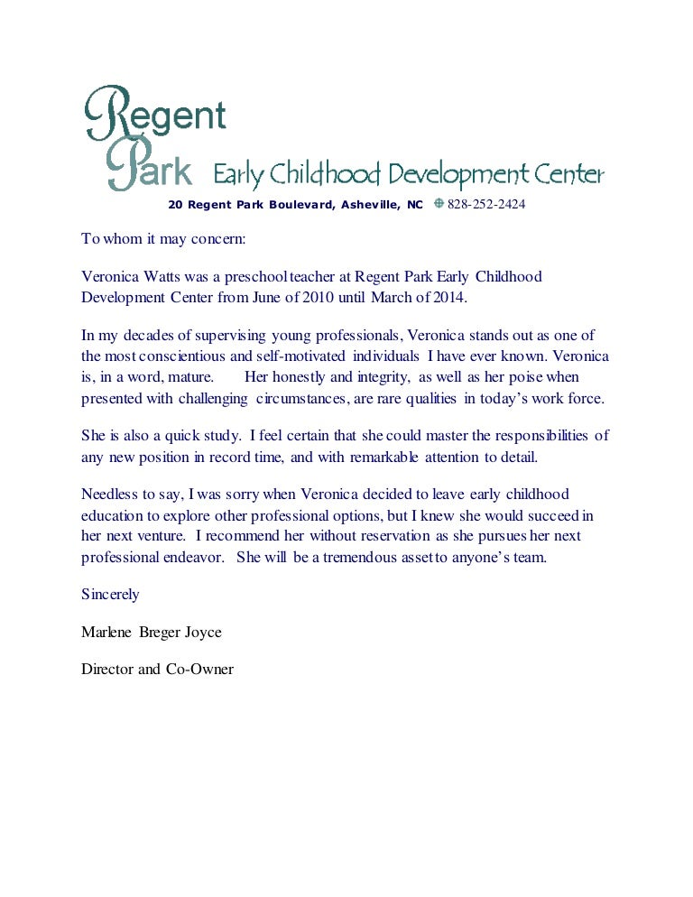 Veronica Watts Letter of Recommendation MBJ