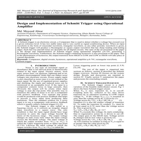 Design and Implementation of Schmitt Trigger using Operational Amplifier