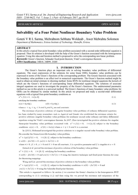 Solvability of a Four Point Nonlinear Boundary Value Problem