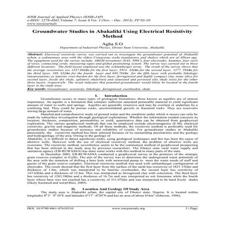 Groundwater Studies in Abakaliki Using Electrical Resistivity Method