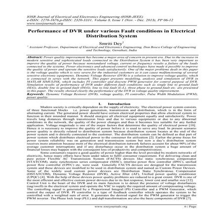 Performance of DVR under various Fault conditions in Electrical Distribution ...