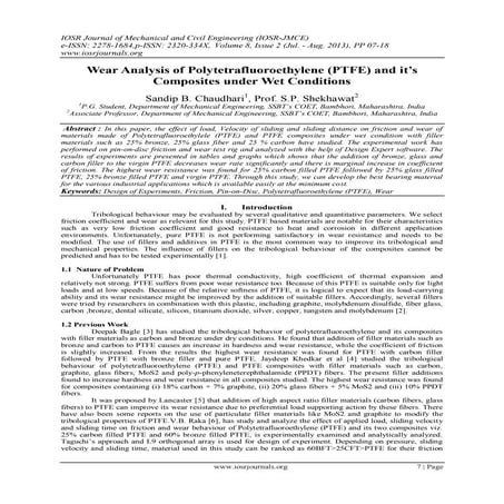Wear Analysis of Polytetrafluoroethylene (PTFE) and it’s Composites under Wet...