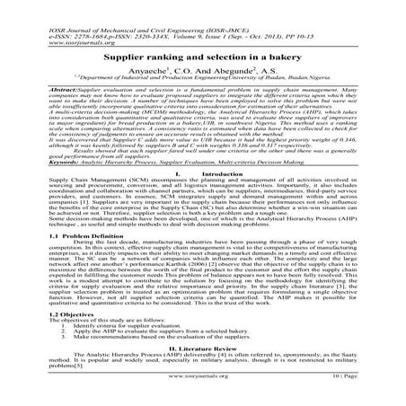 Supplier ranking and selection in a bakery