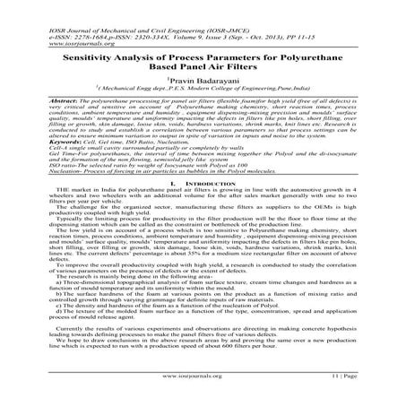 Sensitivity Analysis of Process Parameters for Polyurethane Based Panel Air F...