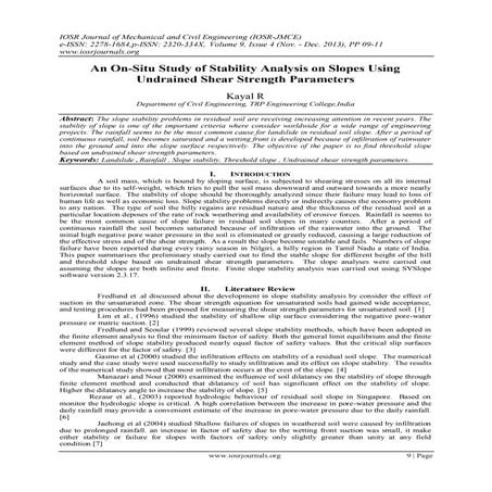 An On-Situ Study of Stability Analysis on Slopes Using Undrained Shear Streng...