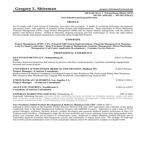 Gregory L Shireman Resume  12 08 2016