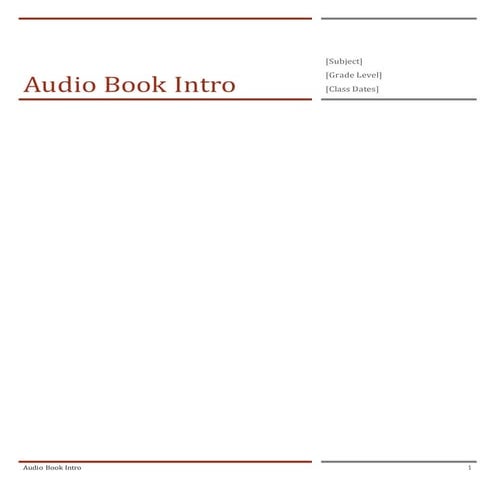 Audio Book Intro