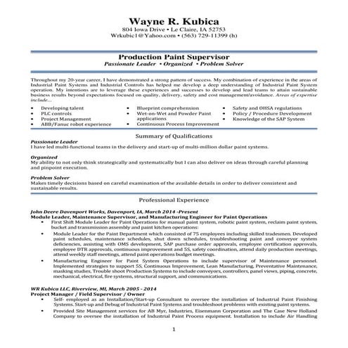 Wayne Kubica resume r02162016