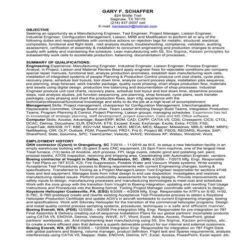 Gulfstream Mfg Eng Resume
