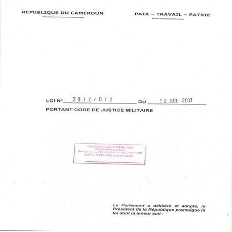 Paul Biya - Président du Cameroun - Loi N° 2017/012 du 12 juillet 2017 portan...